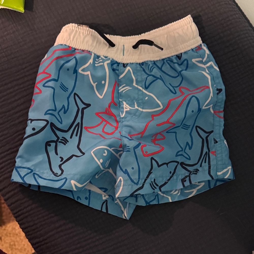 Blue Shark Print Kids Swim Shorts